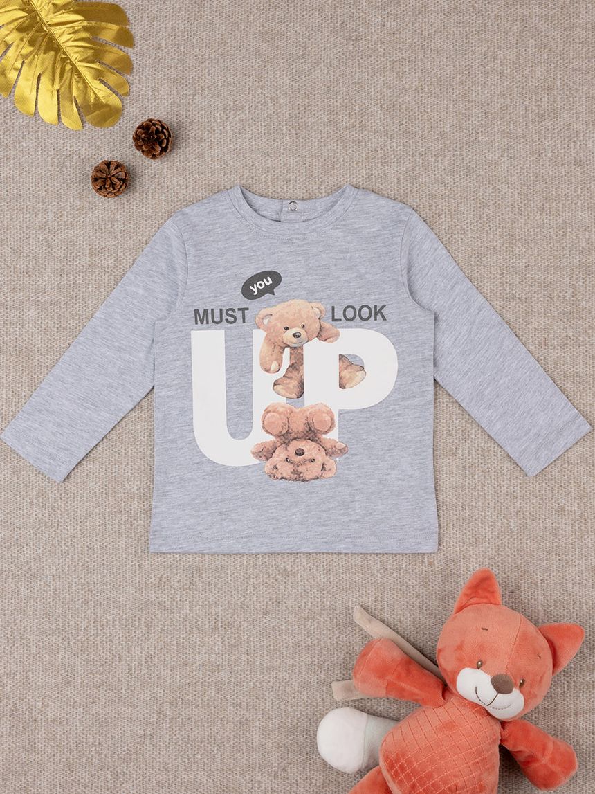 βρεφική μπλούζα γκρι teddy για αγόρι - Prénatal