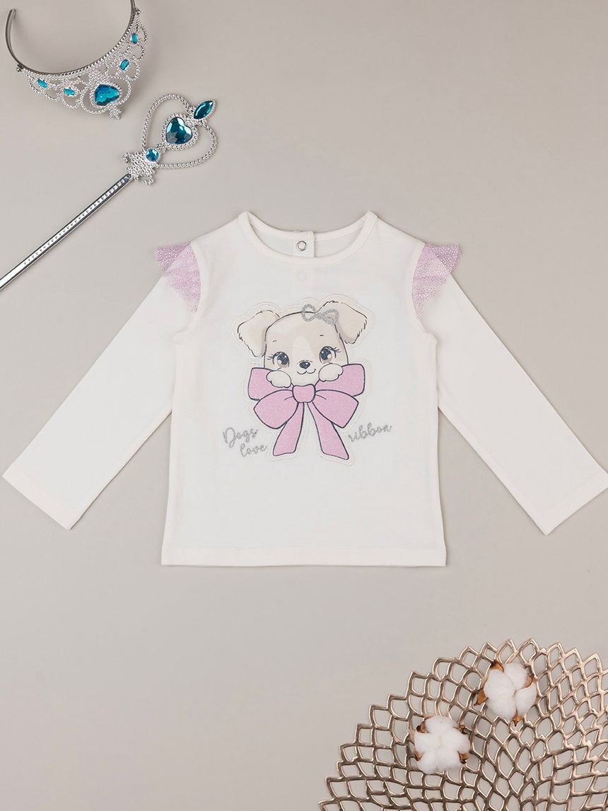 βρεφική μπλούζα λευκή με σκυλάκι για κορίτσι - Prénatal