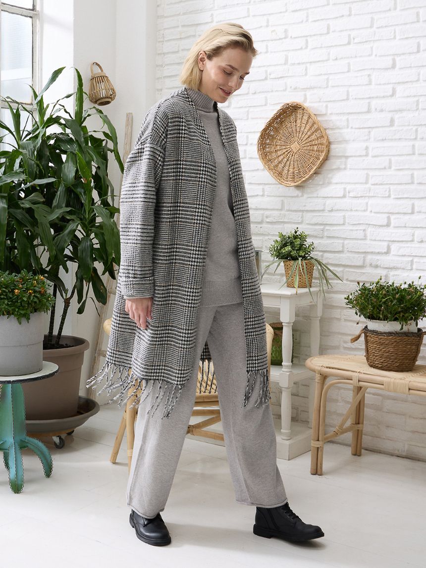 γυναικεία μακριά ζακέτα καρό μαύρο/άσπρο - Prénatal