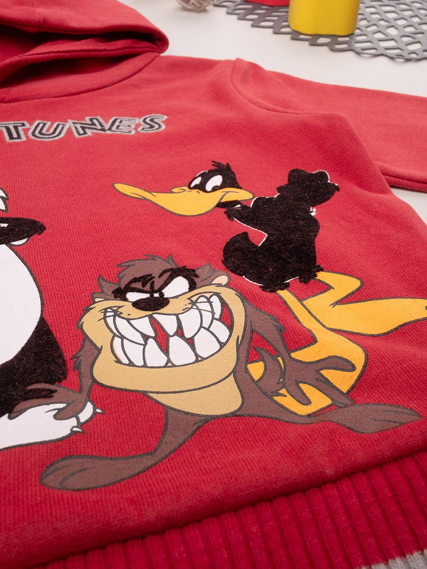 βρεφική μπλούζα φούτερ κόκκινη με looney tunes για αγόρι - Prénatal