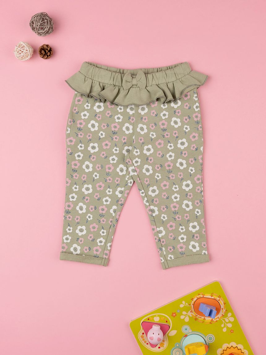 βρεφικό παντελόνι φούτερ χακί φλοράλ για κορίτσι - Prénatal