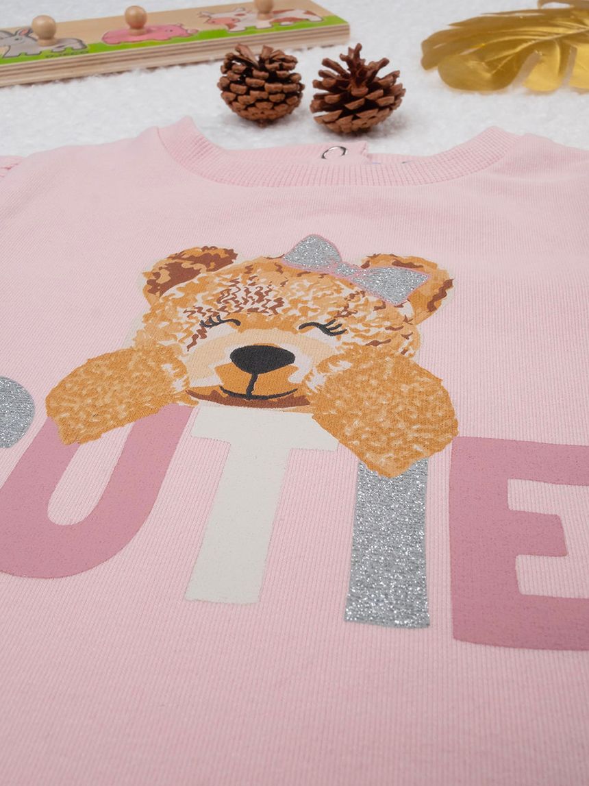 βρεφική μπλούζα φούτερ ροζ teddy για κορίτσι - Prénatal