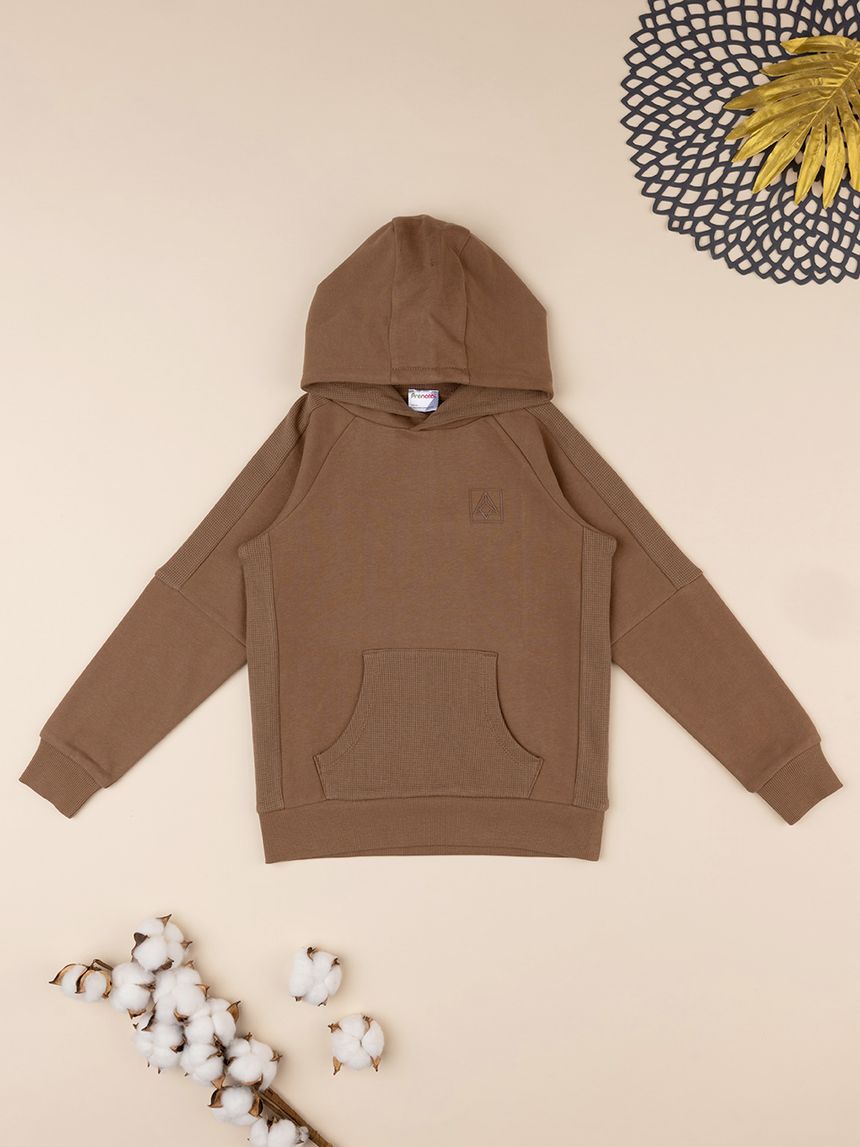 παιδική μπλούζα φούτερ καφέ με κουκούλα για αγόρι - Prénatal