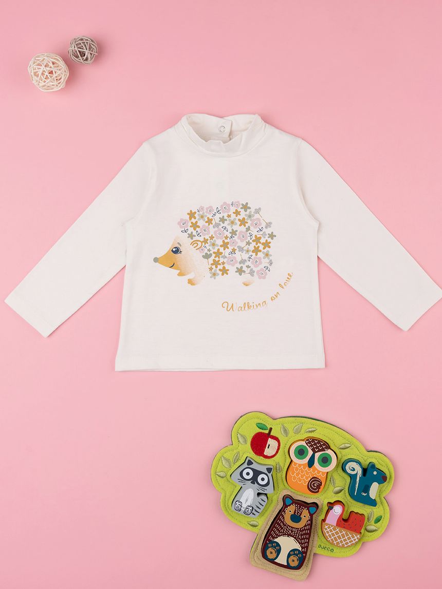 βρεφική μπλούζα ζιβάγκο λευκή με σκαντζόχοιρο για κορίτσι - Prénatal