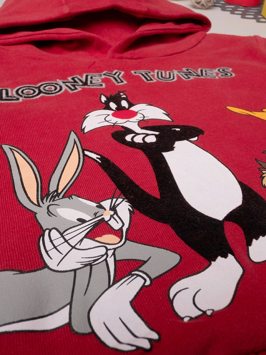 βρεφική μπλούζα φούτερ κόκκινη με looney tunes για αγόρι - Prénatal