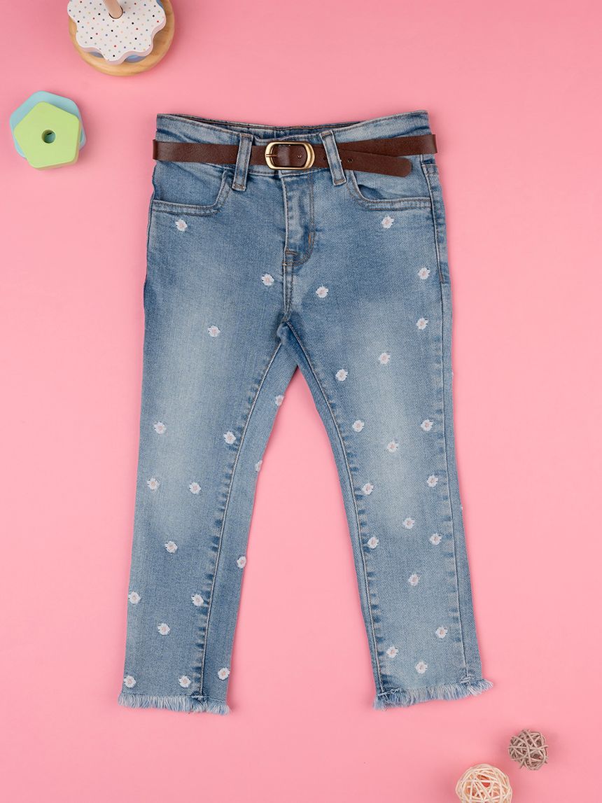 παιδικό τζιν παντελόνι μπλε φλοράλ για κορίτσι - Prénatal