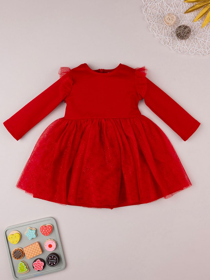 βρεφικό φόρεμα κόκκινο με τούλι για κορίτσι - Prénatal