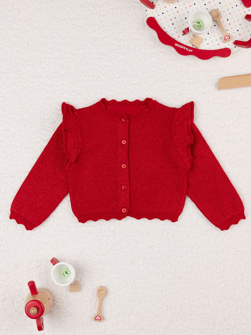 βρεφική πλεκτή ζακέτα κόκκινη lurex για κορίτσι - Prénatal