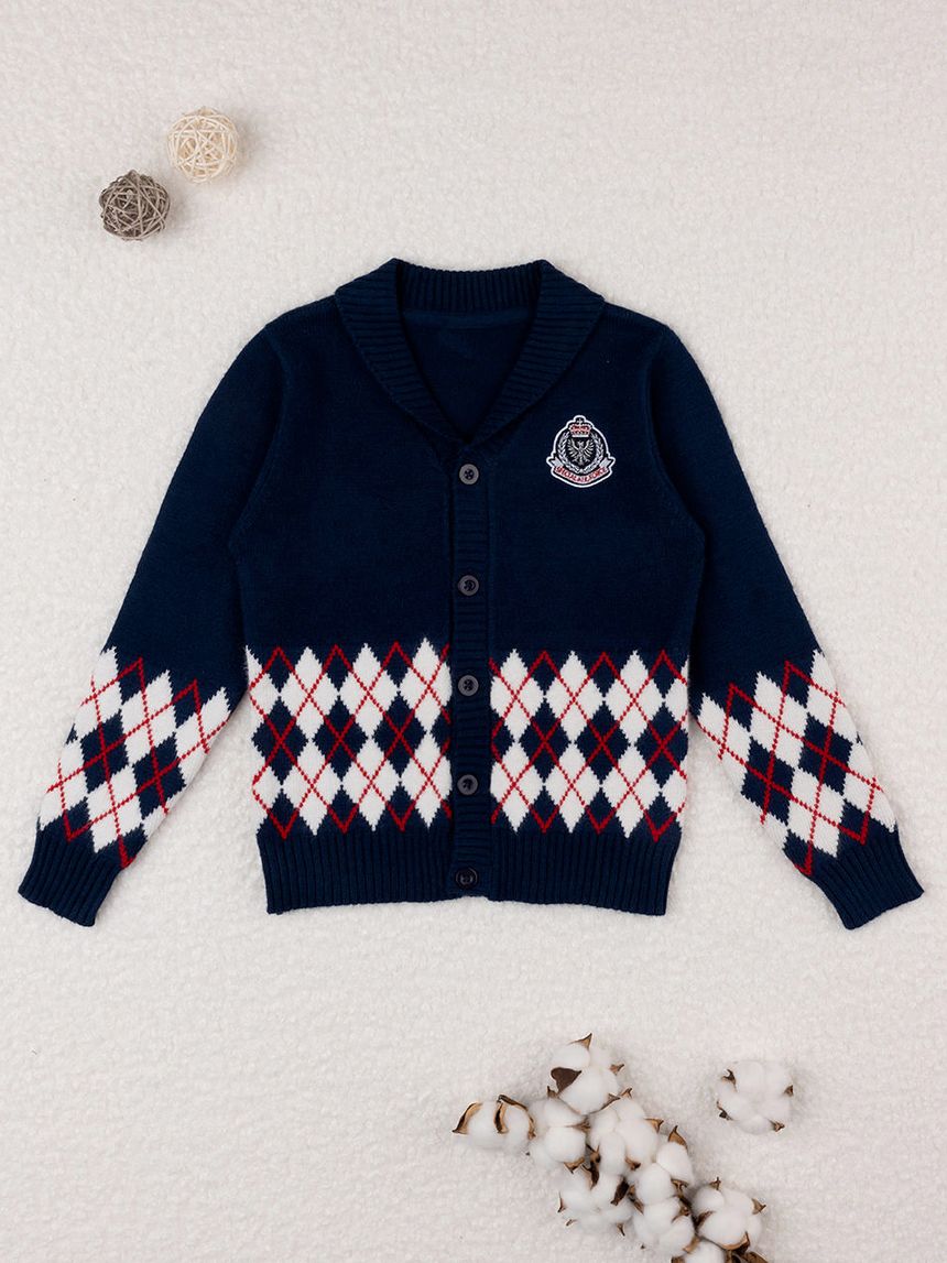 παιδική πλεκτή ζακέτα μπλε με ρόμβους για αγόρι - Prénatal