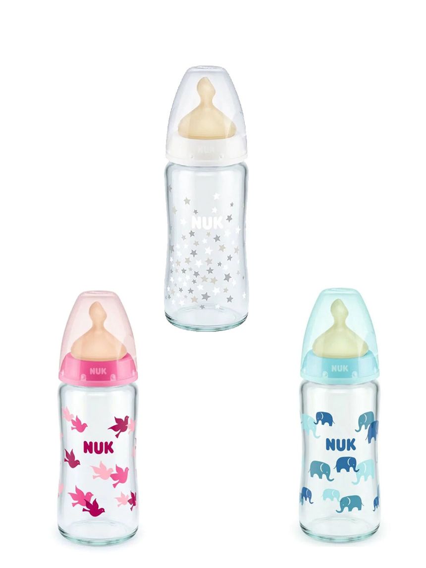 Nuk γυάλινο μπιμπερό first choice plus με θηλή καουτσούκ 0-6m 240ml - Nuk