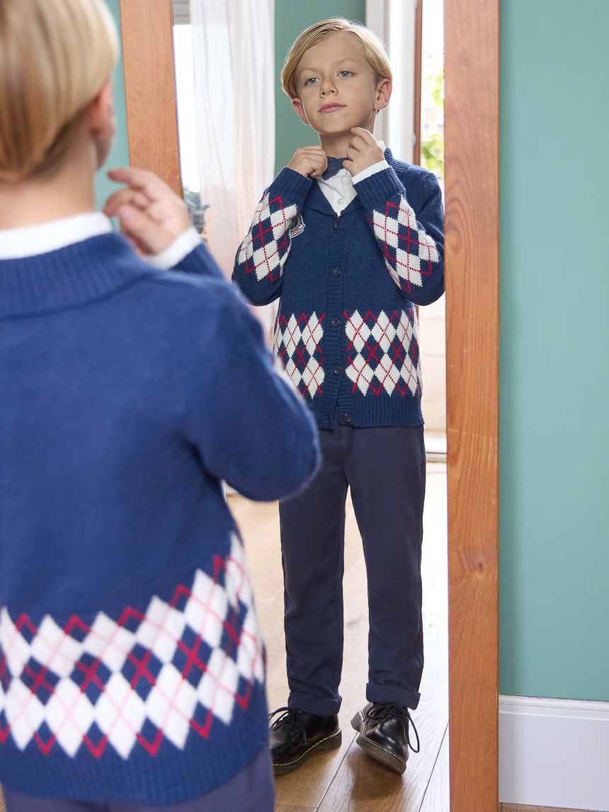 παιδική πλεκτή ζακέτα μπλε με ρόμβους για αγόρι - Prénatal