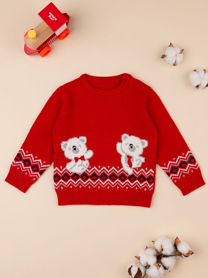 βρεφικό πουλόβερ κόκκινο teddies για αγόρι - Prénatal