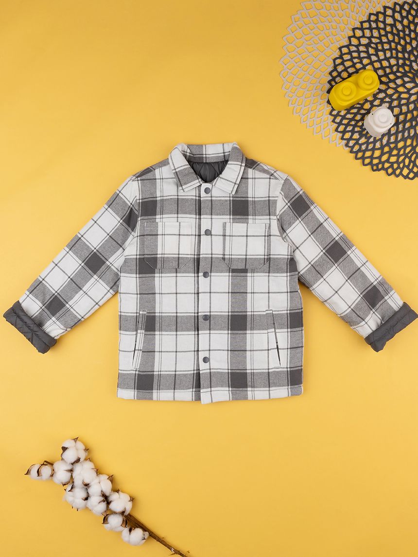 παιδικό overshirt καρό γκρι/λευκό για αγόρι - Prénatal