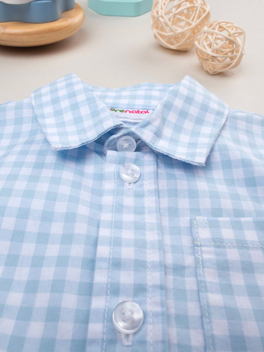 βρεφικό πουκάμισο καρό γαλάζιο/λευκό για αγόρι - Prénatal