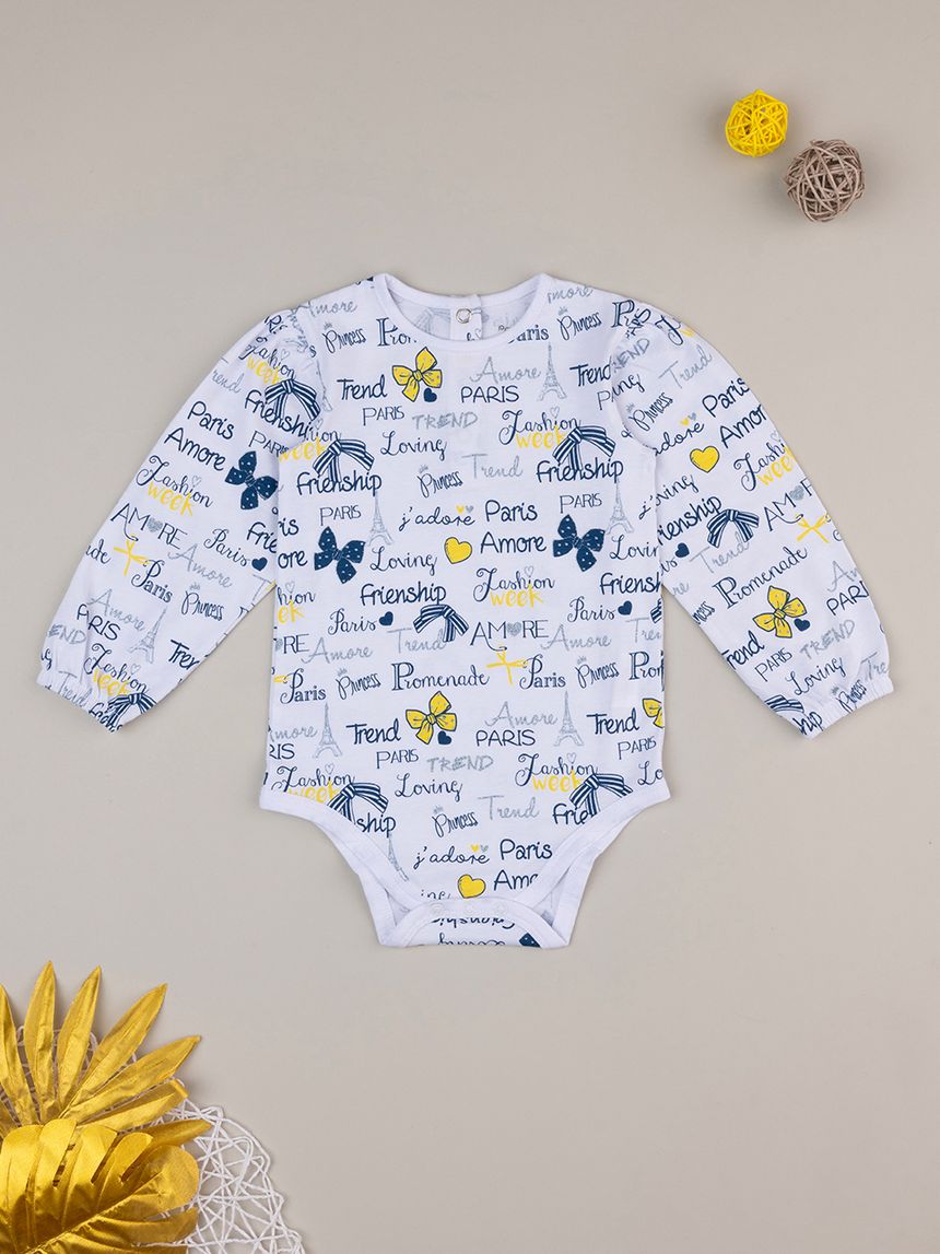 βρεφικό κορμάκι λευκό yellow touch για κορίτσι - Prénatal