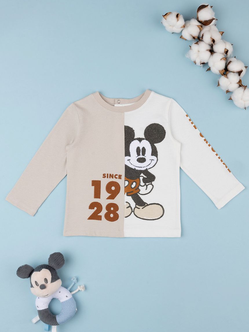 βρεφική μπλούζα μπεζ/λευκή με το mickey για αγόρι - Prénatal