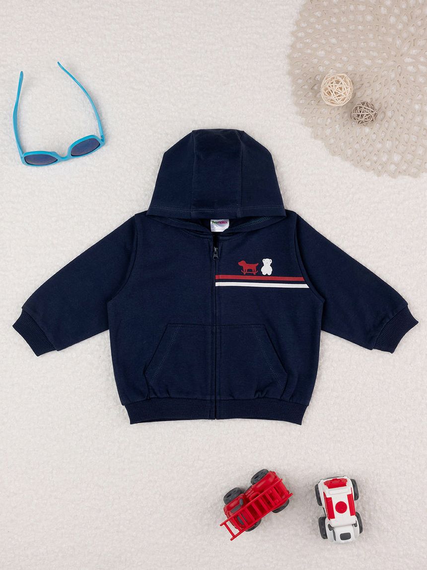 βρεφική ζακέτα φούτερ μπλε με ζωάκια για αγόρι - Prénatal