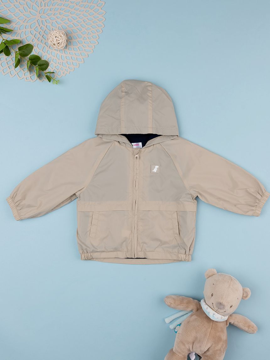 βρεφικό αντιανεμικό μπουφάν μπεζ με δεινόσαυρο για αγόρι - Prénatal