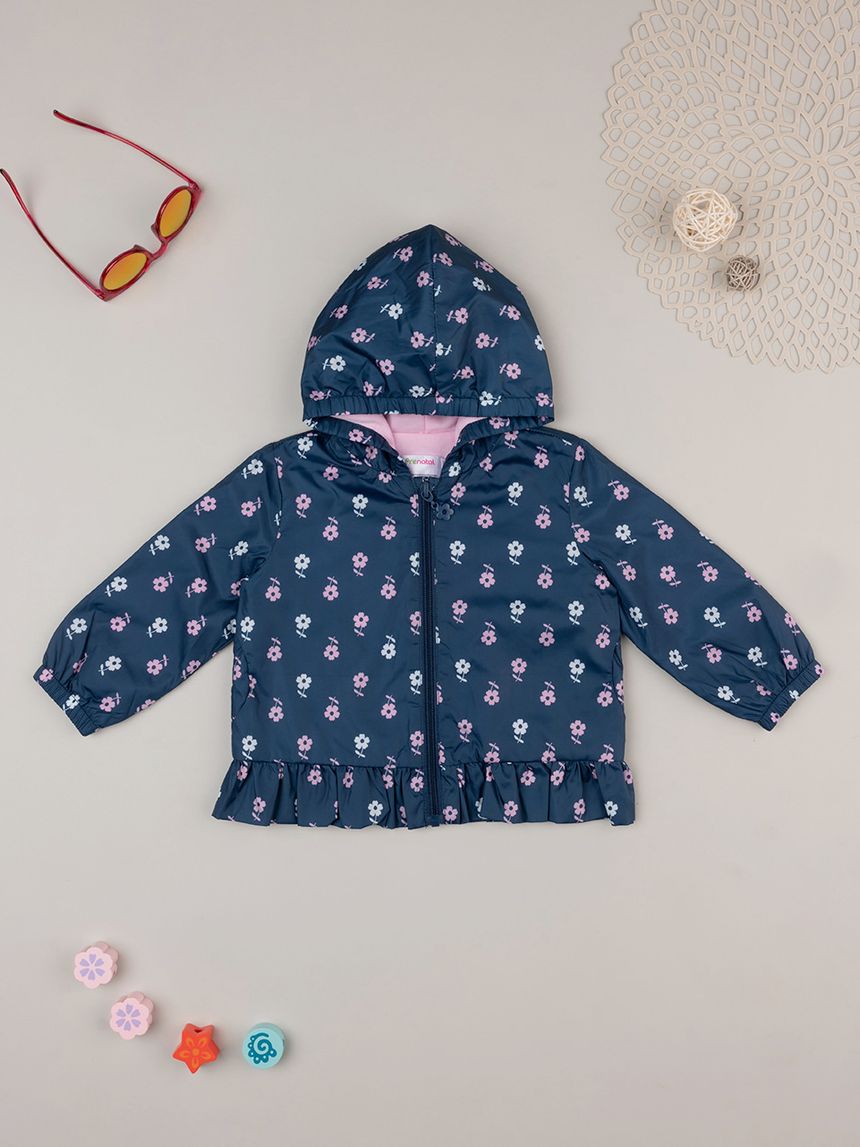 βρεφικό μπουφάν αντιανεμικό μπλε φλοράλ για κορίτσι - Prénatal