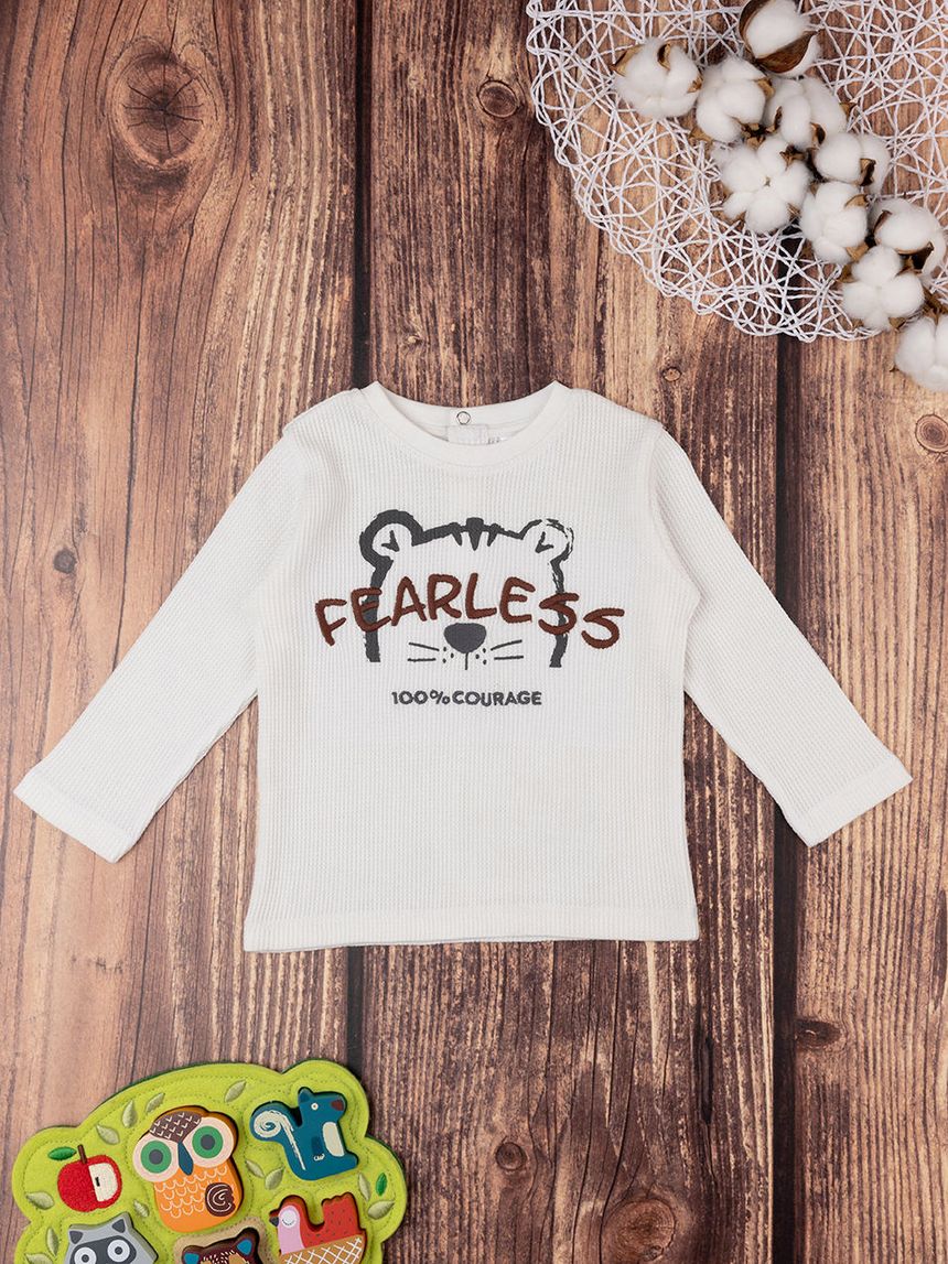 βρεφική μπλούζα λευκή fearless για αγόρι - Prénatal