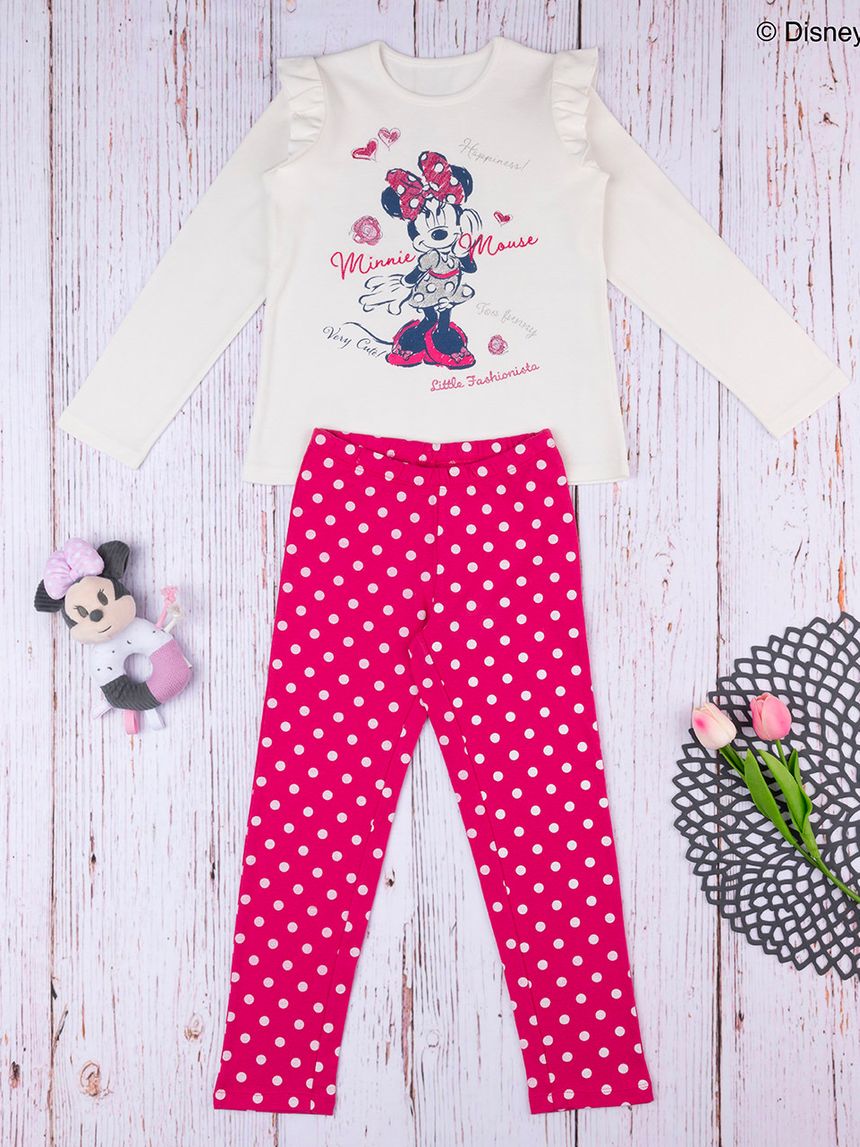παιδική πιτζάμα λευκή/φούξια με τη minnie για κορίτσι - Prénatal