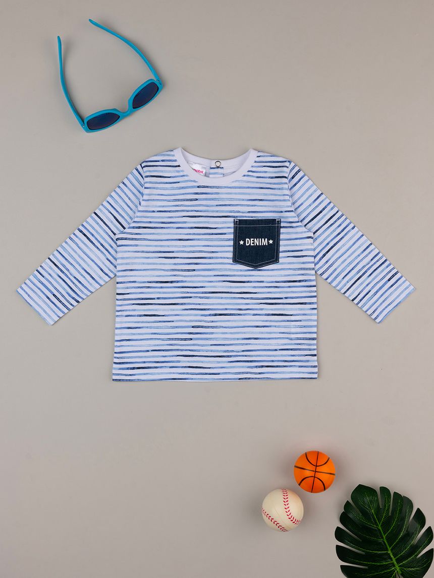 βρεφική μπλούζα λευκή ριγέ indigo για αγόρι - Prénatal