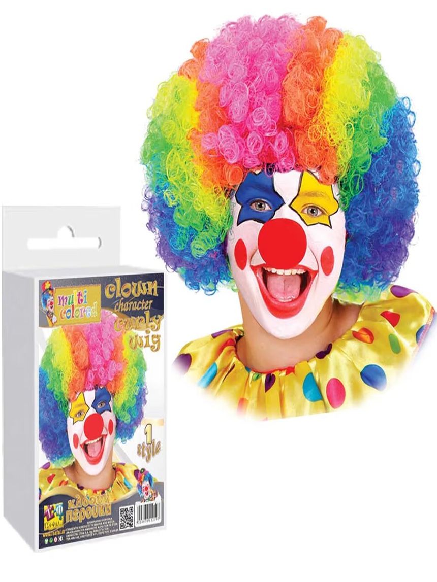 τσα-φαλ αποκριάτικη περούκα πολύχρωμη σγουρή για κλόουν α5219 - TSA-FAL