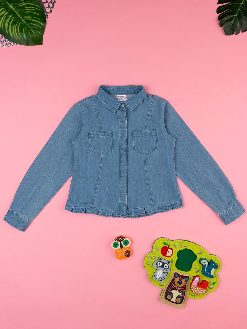 παιδικό τζιν πουκάμισο μπλε για κορίτσι - Prénatal