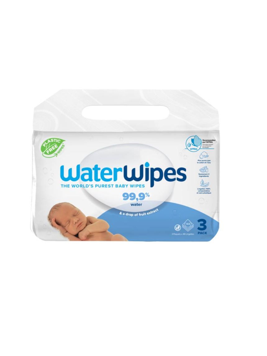 Waterwipes, 100% plastic-free άοσμα μωρομάντηλα, 99.9% νερό, πακέτο προσφοράς bio μαντηλάκια 3x48 ib/420118 - WaterWipes
