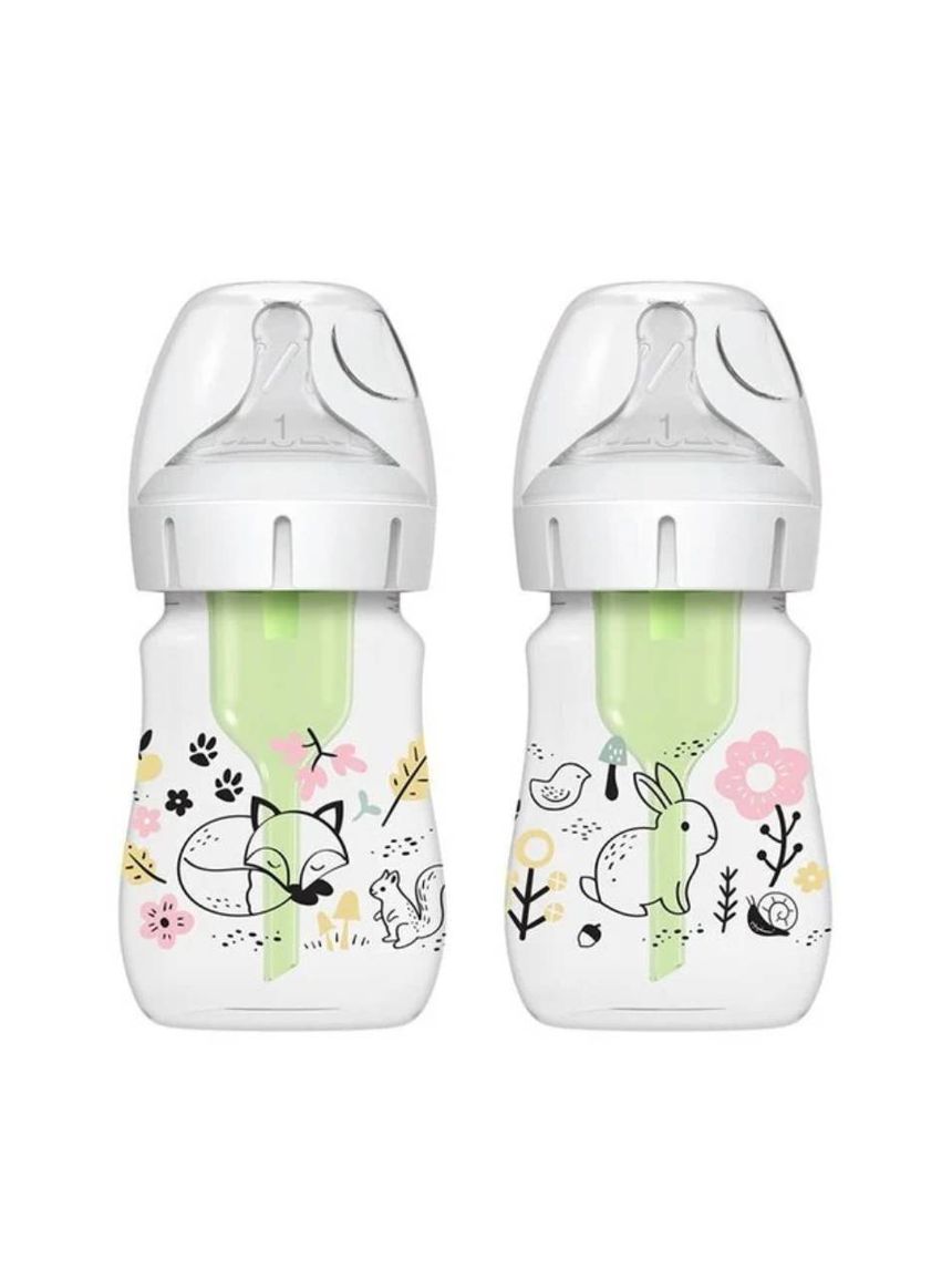 Dr. brown's options+ πλαστικό μπιμπερό με φαρδύ λαιμό & anti-colic δάσος 2x150ml 112.70.1hc.386 - Dr Browns