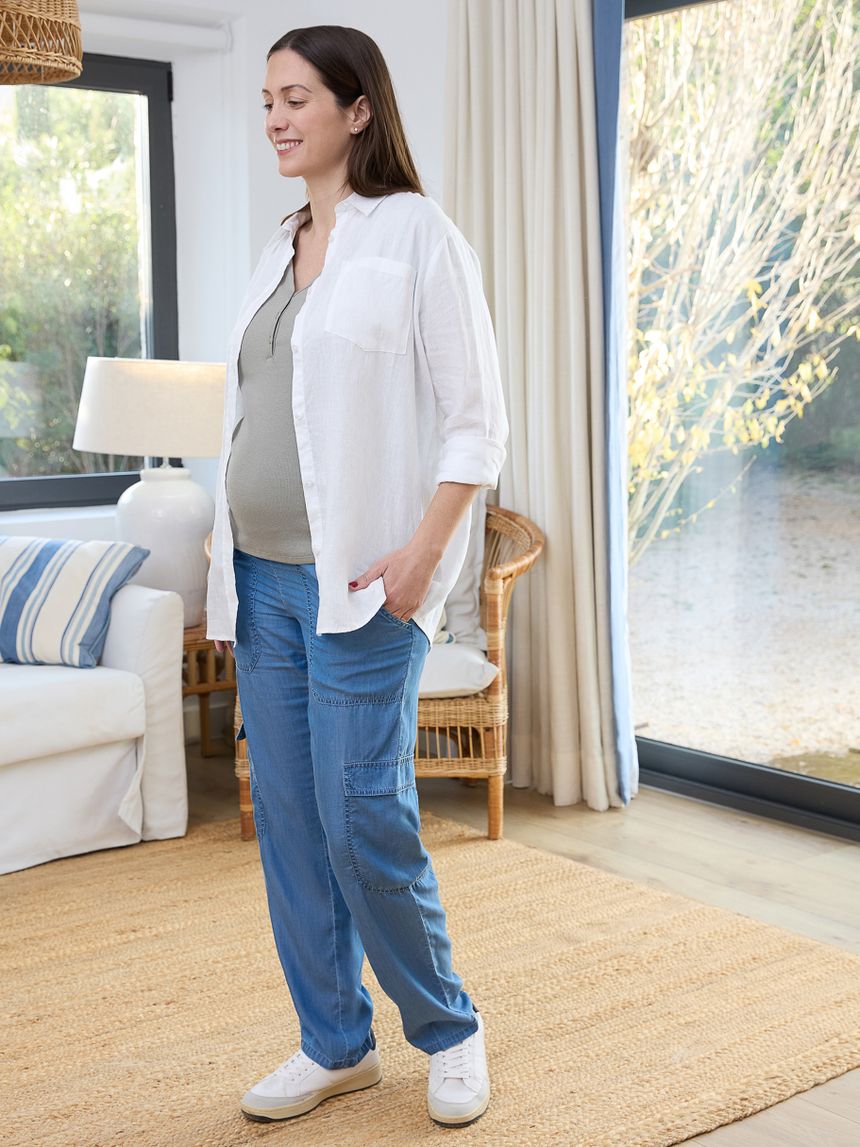 γυναικείο πουκάμισο εγκυμοσύνης/θηλασμού λινό λευκό - Prénatal