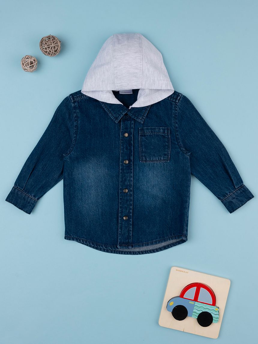 βρεφικό τζιν πουκάμισο με κουκούλα για αγόρι - Prénatal