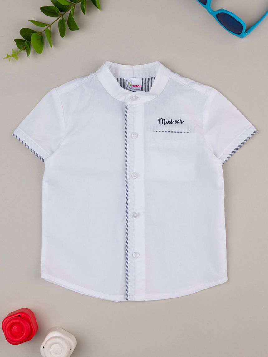 βρεφικό πουκάμισο λευκό ποπλίνα mini car για αγόρι - Prénatal