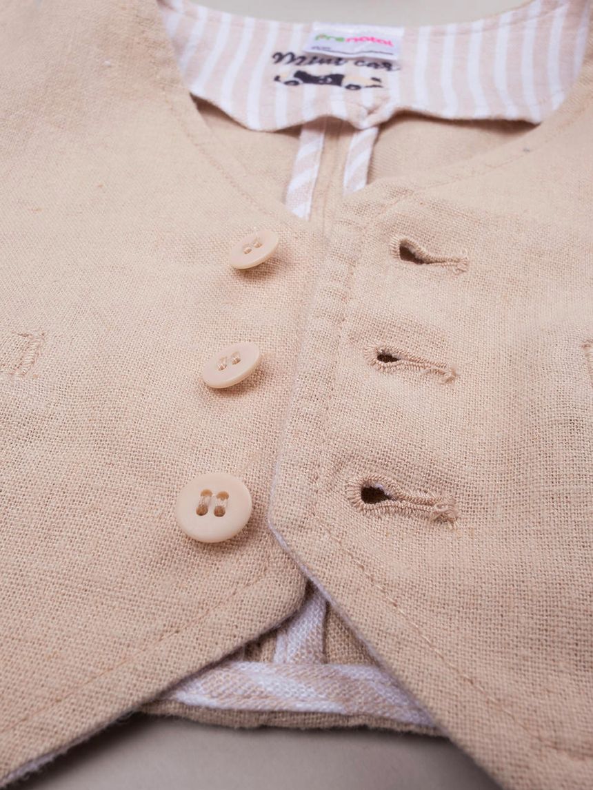 βρεφικό γιλέκο λινό μπεζ mini car για αγόρι - Prénatal