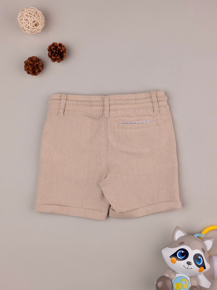 βρεφική βερμούδα λινή μπεζ για αγόρι - Prénatal