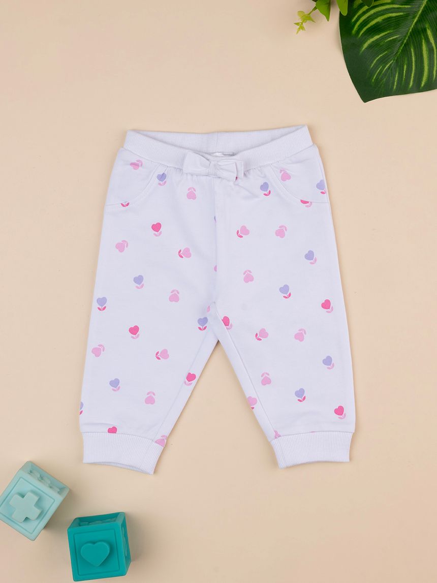 βρεφικό παντελόνι φόρμας λευκό με καρδούλες για κορίτσι - Prénatal