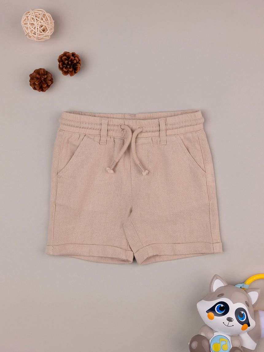 βρεφική βερμούδα λινή μπεζ για αγόρι - Prénatal