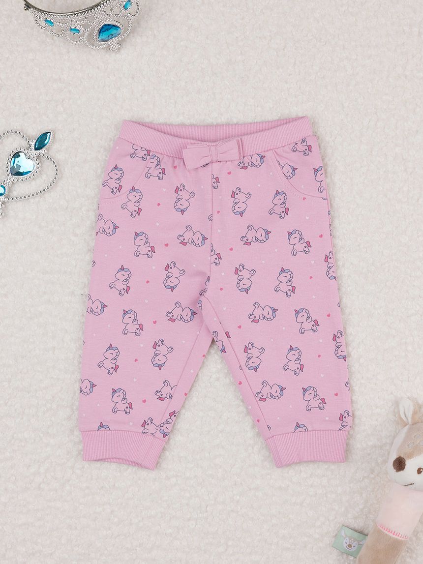 βρεφικό παντελόνι φόρμας ροζ με μονόκερους για κορίτσι - Prénatal