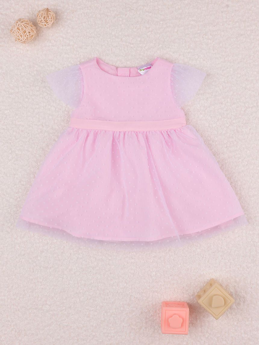 βρεφικό φόρεμα ροζ τούλι πουά elegant για κορίτσι - Prénatal