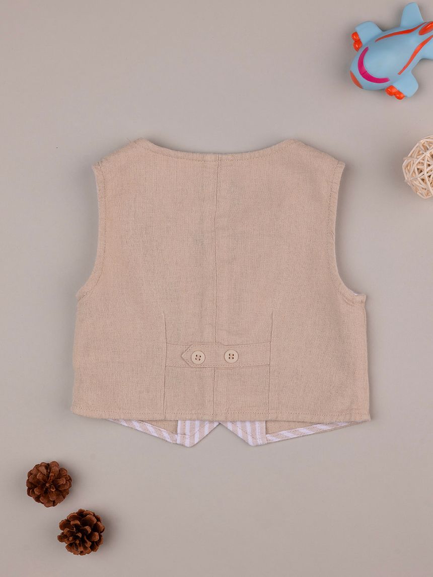 βρεφικό γιλέκο λινό μπεζ mini car για αγόρι - Prénatal