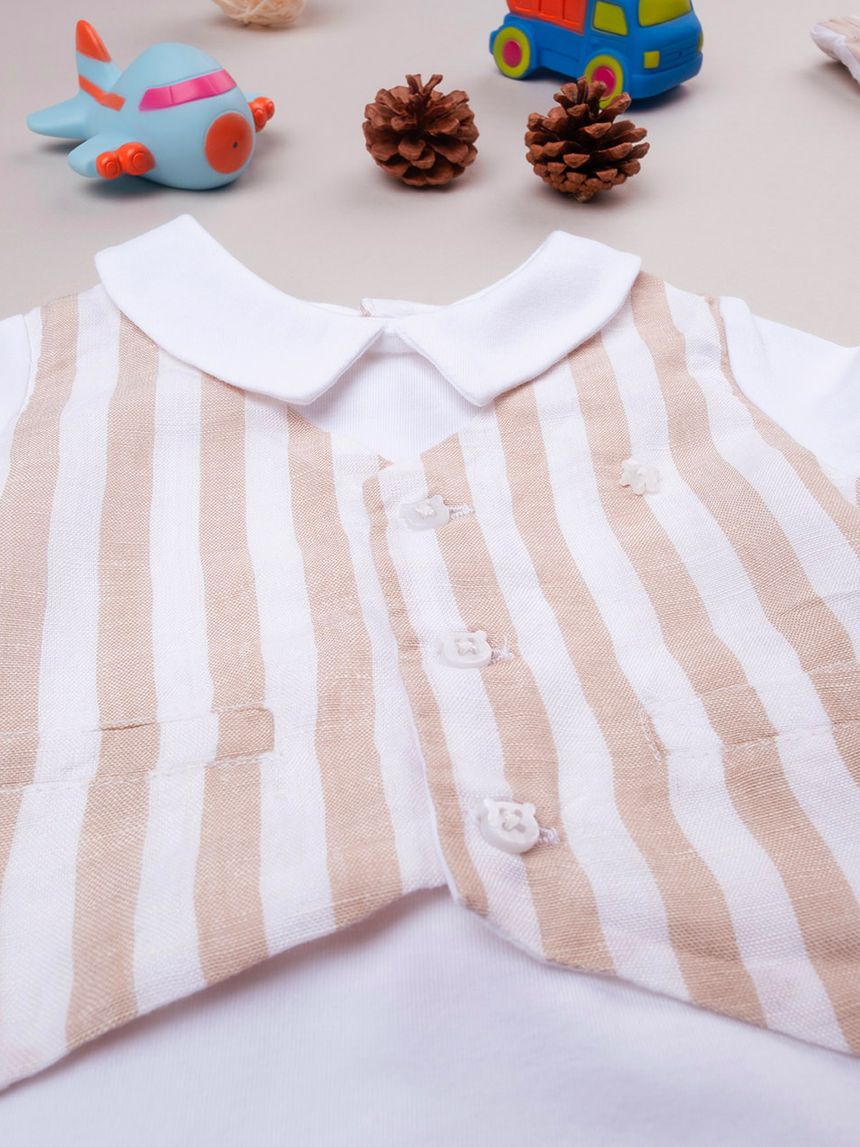 βρεφικό σετ κορμάκι και σορτσάκι μπεζ/λευκό για αγόρι - Prénatal