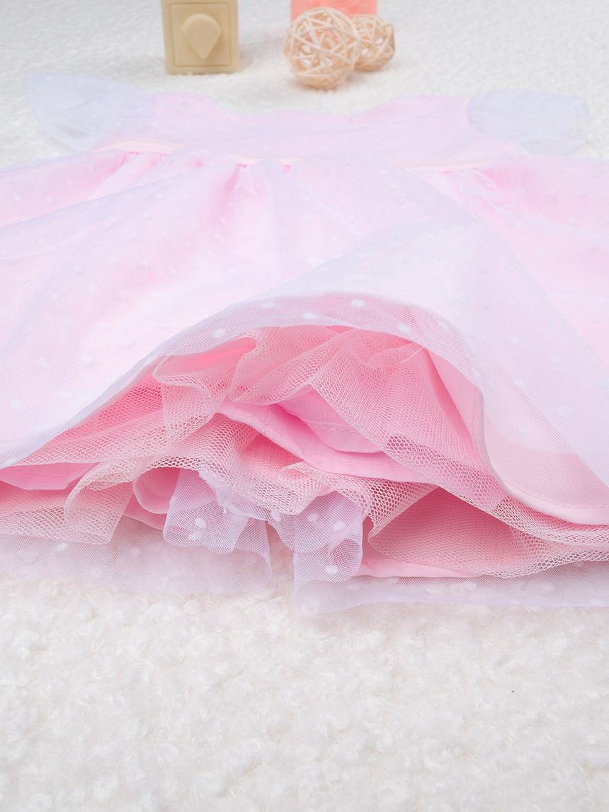 βρεφικό φόρεμα ροζ τούλι πουά elegant για κορίτσι - Prénatal