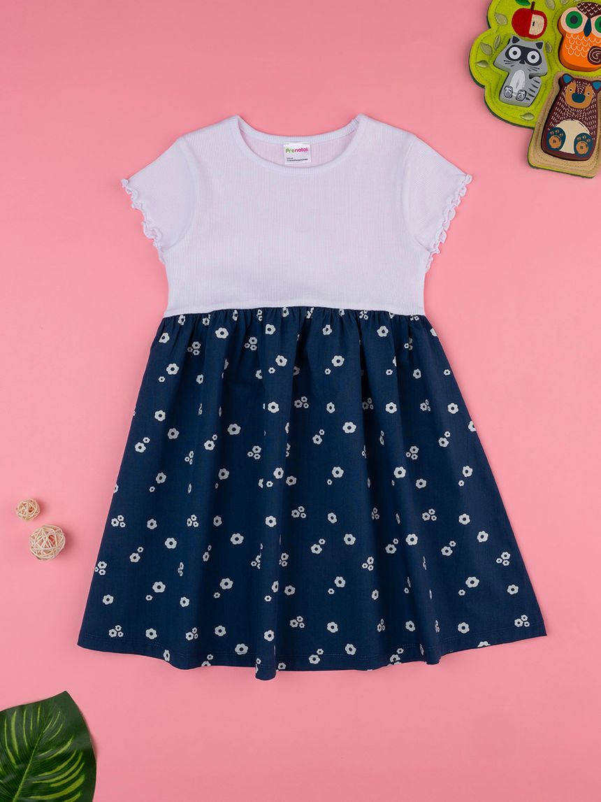 παιδικό φόρεμα λευκό/μπλε φλοράλ για κορίτσι - Prénatal