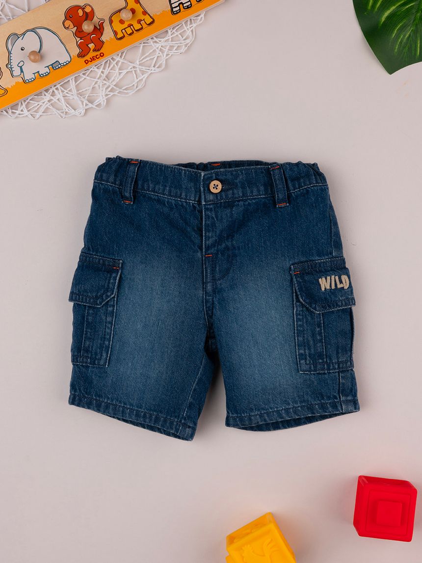 βρεφική τζιν βερμούδα μπλε safari για αγόρι - Prénatal