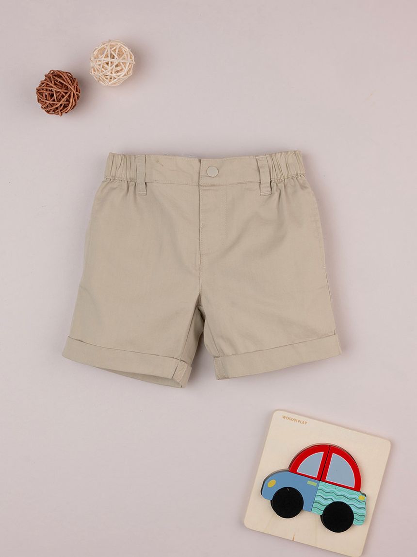 βρεφικό σορτσάκι ποπλίνα μπεζ για αγόρι - Prénatal