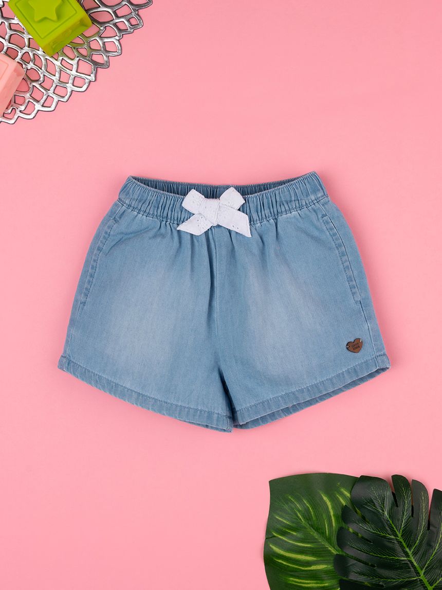 βρεφικό τζιν σορτσάκι με φιογκάκι δαντέλας για κορίτσι - Prénatal