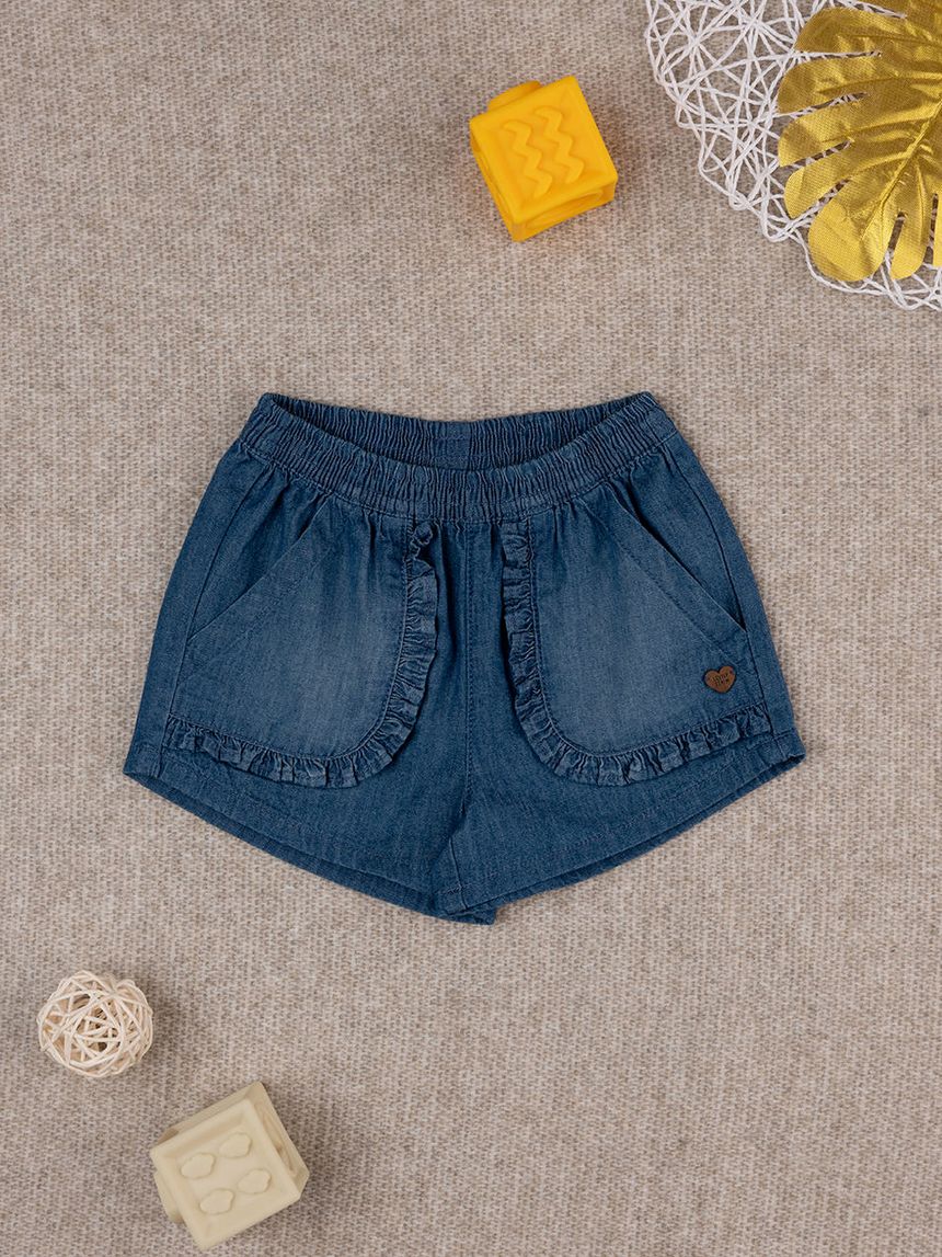 βρεφικό τζιν σορτσάκι μπλε με βολάν για κορίτσι - Prénatal
