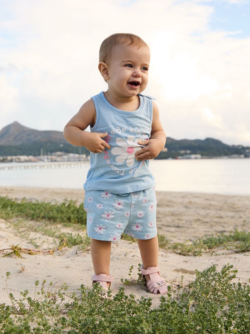 βρεφική αμάνικη μπλούζα γαλάζια με μαργαρίτα για κορίτσι - Prénatal