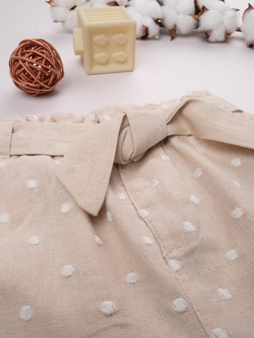 βρεφικό παντελόνι λινό μπεζ πουά για κορίτσι - Prénatal