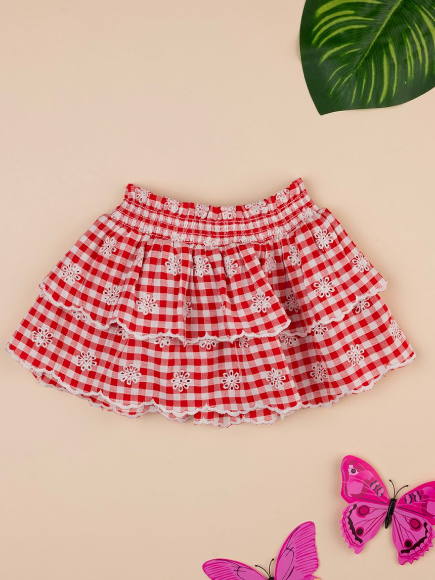 βρεφική φούστα καρό κόκκινη/λευκή με λουλούδια για κορίτσι - Prénatal